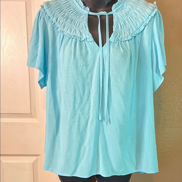 Torrid Blue Smocked Bib Collar Blouse - Picture 4 of 4